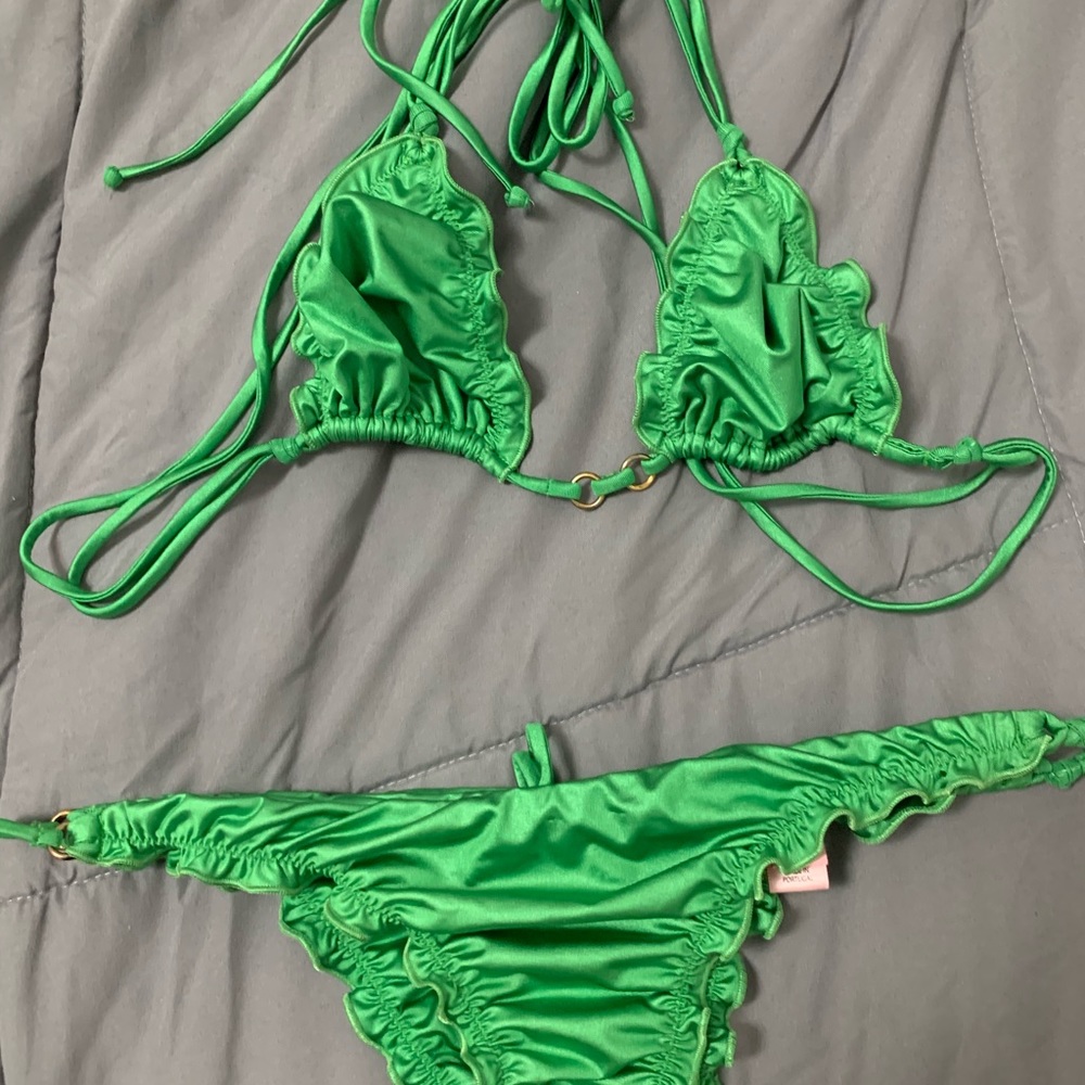 Dark green ruched cheeky two piece bikini